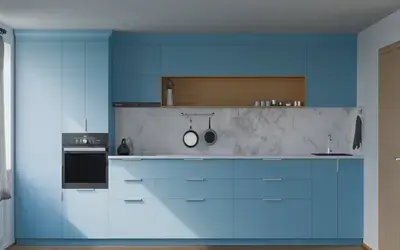 Прямая кухня Альба 3 м, фасады AGT Ocean Blue 736, вид спереди