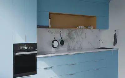 Прямая кухня Альба 3 м, фасады AGT Ocean Blue 736, вид слева