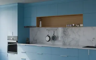 Прямая кухня Альба 3 м, фасады AGT Ocean Blue 736, вид справа