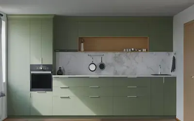 Прямая кухня Альба 3 м, фасады AGT Olive Green 3097, вид спереди