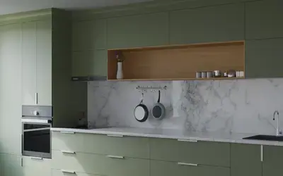 Прямая кухня Альба 3 м, фасады AGT Olive Green 3097, вид справа