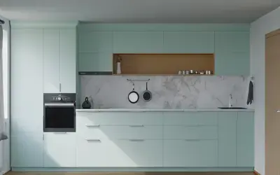 Прямая кухня Альба 3 м, фасады AGT Relax green 735, вид спереди