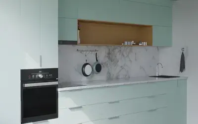 Прямая кухня Альба 3 м, фасады AGT Relax green 735, вид слева