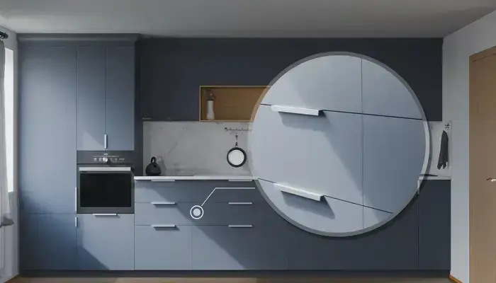 Прямая кухня Альба 3 м с фасадами AGT Sky Blue 3091, детали фурнитуры