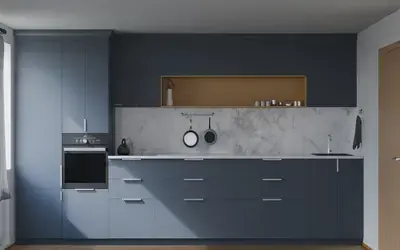 Прямая кухня Альба 3 м, фасады AGT Sky Blue 3091, вид спереди