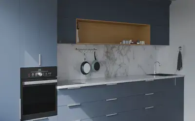 Прямая кухня Альба 3 м, фасады AGT Sky Blue 3091, вид слева