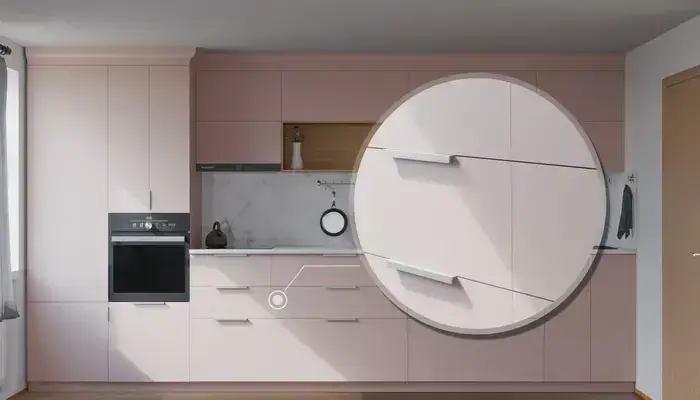 Прямая кухня Альба 3 м с фасадами AGT Sakura Pink 3114, детали фурнитуры