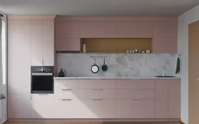 Прямая кухня Альба 3 м, фасады AGT Sakura Pink 3114, вид спереди