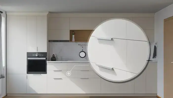 Прямая кухня Альба 3 м с фасадами AGT Sahara Cream 3019, детали фурнитуры