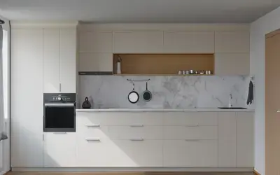 Прямая кухня Альба 3 м, фасады AGT Sahara Cream 3019, вид спереди