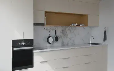 Прямая кухня Альба 3 м, фасады AGT Sahara Cream 3019, вид слева