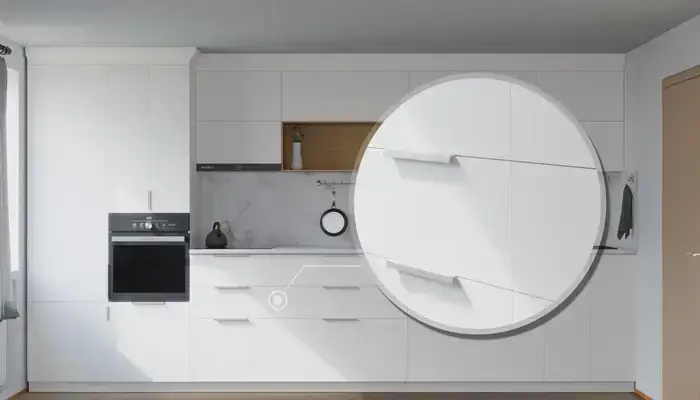 Прямая кухня Альба 3 м с фасадами AGT Soft Touch White 734, детали фурнитуры