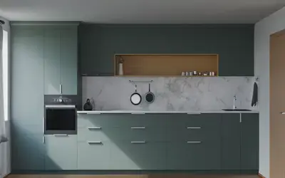 Прямая кухня Альба 3 м, фасады AGT Forest Green 3027, вид спереди