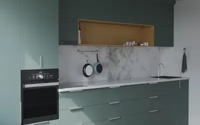 Прямая кухня Альба 3 м, фасады AGT Forest Green 3027, вид слева