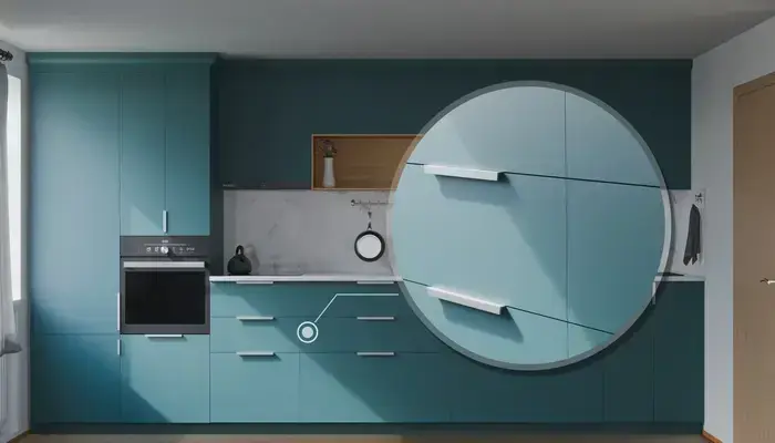 Прямая кухня Альба 3 м с фасадами AGT Glamorous Pacific 3029, детали фурнитуры