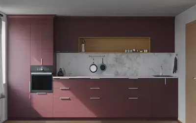 Прямая кухня Альба 3 м, фасады AGT Rustic Red 3026, вид спереди