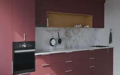 Прямая кухня Альба 3 м, фасады AGT Rustic Red 3026, вид слева