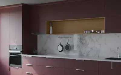 Прямая кухня Альба 3 м, фасады AGT Rustic Red 3026, вид справа