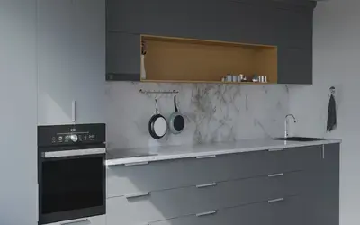 Прямая кухня Альба 3 м, фасады AGT Royal Grey 3022, вид слева