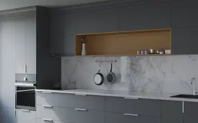 Прямая кухня Альба 3 м, фасады AGT Royal Grey 3022, вид справа