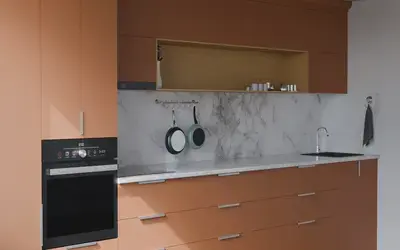 Прямая кухня Альба 3 м, фасады AGT Tobac 3092, вид слева