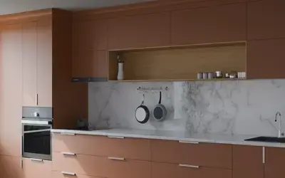 Прямая кухня Альба 3 м, фасады AGT Tobac 3092, вид справа