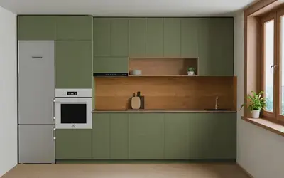 Кухня «Эрлен» 3.6 м. в цвете Оливковый зелёный / Olive Green 3097 ракурс 1