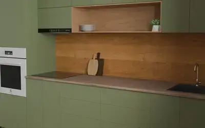 Кухня «Эрлен» 3.6 м. в цвете Оливковый зелёный / Olive Green 3097 ракурс 3