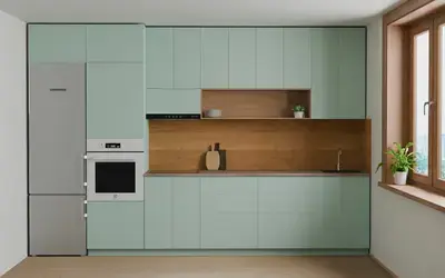 Кухня «Эрлен» 3.6 м. в цвете Спокойный зелёный / Relax green 735 ракурс 1