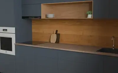 Кухня «Эрлен» 3.6 м. в цвете Тёмно-голубой / Sky Blue 3091 ракурс 3