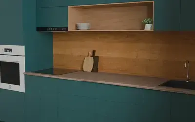 Кухня «Эрлен» 3.6 м. в цвете Тёмная морская волна / Glamorous Pacific 3029 ракурс 3