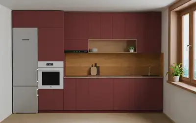 Кухня «Эрлен» 3.6 м. в цвете Тёмный терракотовый / Rustic Red 3026 ракурс 1