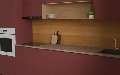 Кухня «Эрлен» 3.6 м. в цвете Тёмный терракотовый / Rustic Red 3026 ракурс 3