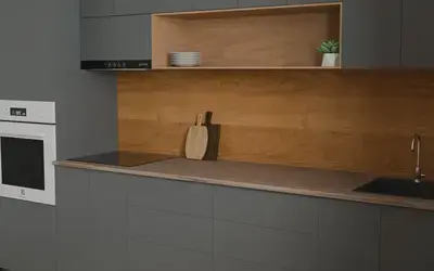 Кухня «Эрлен» 3.6 м. в цвете Графитовый серый / Royal Grey 3022 ракурс 3