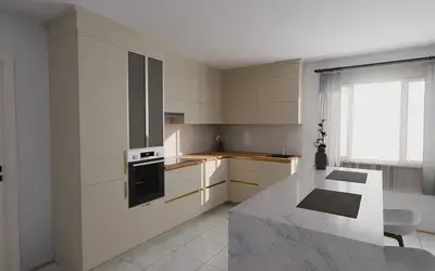 Кухня «Мирель» 4 × 2 м в цвете светлая дюна / Sahara Cream 3019 ракурс 2