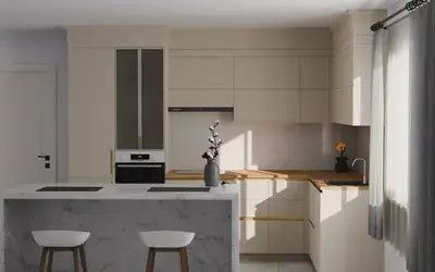 Кухня «Мирель» 4 × 2 м в цвете светлая дюна / Sahara Cream 3019 ракурс 3