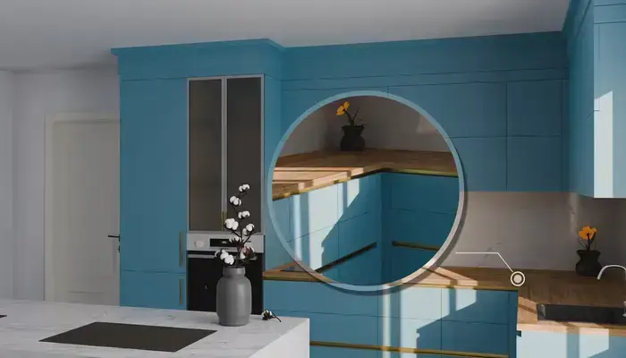 Кухня «Мирель» 4 × 2 м в цвете океанский синий / AGT Ocean Blue 736: фурнитура