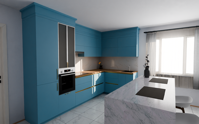 Кухня «Мирель» 4 × 2 м в цвете океанский синий / AGT Ocean Blue 736 ракурс 2