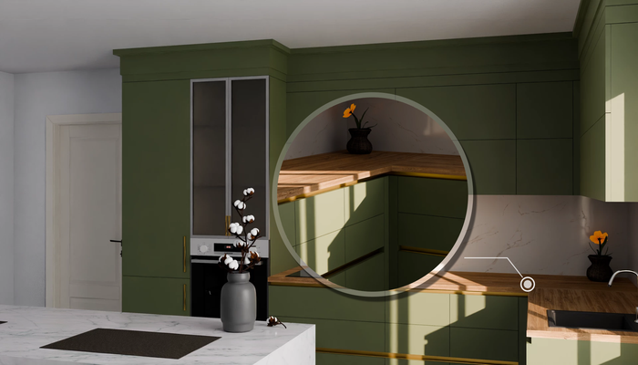 Кухня «Мирель» 4 × 2 м в цвете оливковый зелёный / Olive Green 3097: фурнитура