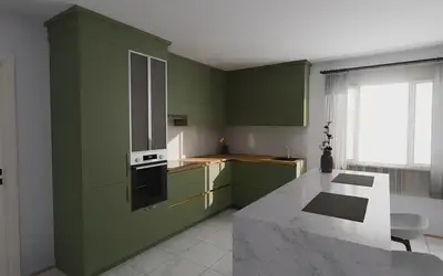 Кухня «Мирель» 4 × 2 м в цвете оливковый зелёный / Olive Green 3097 ракурс 2