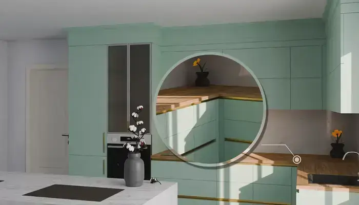 Кухня «Мирель» 4 × 2 м в цвете спокойный зелёный / Relax green 735: фурнитура