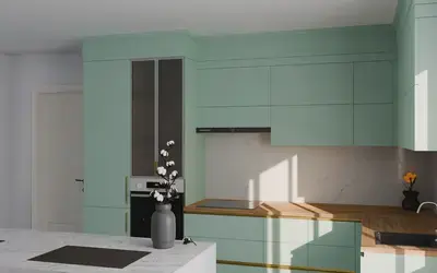 Кухня «Мирель» 4 × 2 м в цвете спокойный зелёный / Relax green 735 ракурс 1