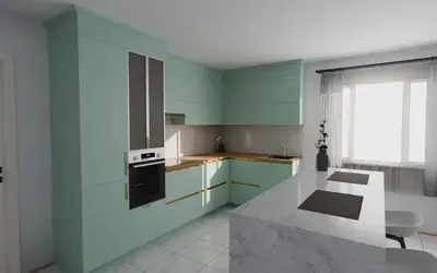 Кухня «Мирель» 4 × 2 м в цвете спокойный зелёный / Relax green 735 ракурс 2