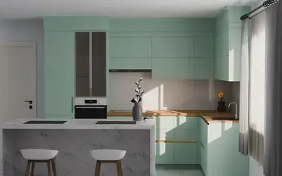 Кухня «Мирель» 4 × 2 м в цвете спокойный зелёный / Relax green 735 ракурс 3