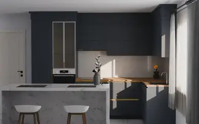 Кухня «Мирель» 4 × 2 м в цвете тёмно-голубой / Sky Blue 3091 ракурс 3