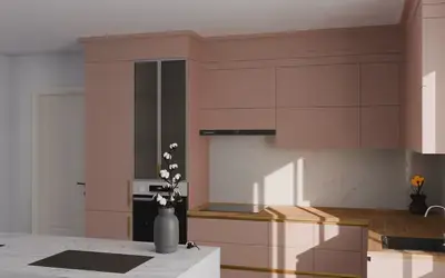 Кухня «Мирель» 4 × 2 м в цвете розовая сакура / Sakura Pink 3114 ракурс 1