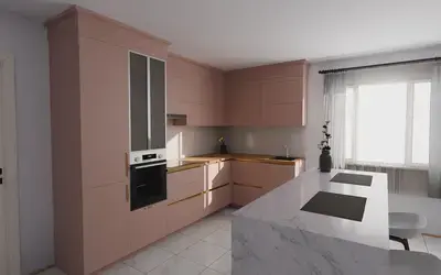 Кухня «Мирель» 4 × 2 м в цвете розовая сакура / Sakura Pink 3114 ракурс 2