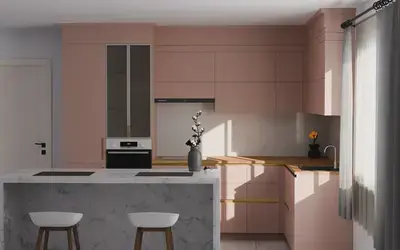 Кухня «Мирель» 4 × 2 м в цвете розовая сакура / Sakura Pink 3114 ракурс 3