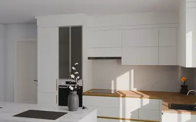 Кухня «Мирель» 4 × 2 м в цвете белый / Soft Touch White 734 ракурс 1