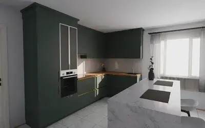 Кухня «Мирель» 4 × 2 м в цвете лесной зелёный / Forest Green 3027 ракурс 2